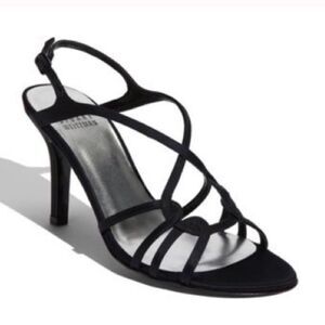 Stuart Weitzman Black Satin Hiturn Sandal